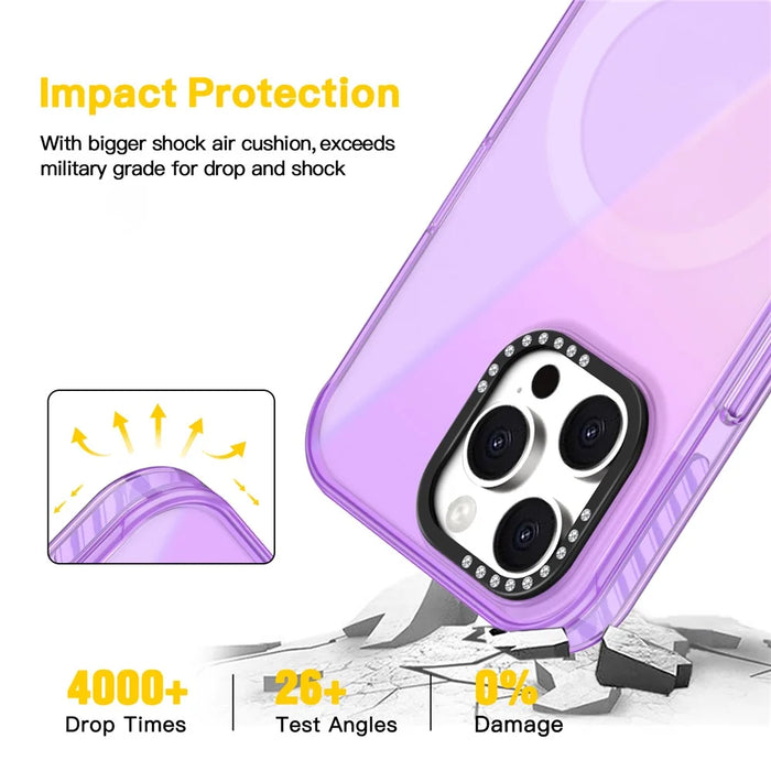 For iPhone 16 Pro Max Magnetic Case IMD TPU + PC Phone Back Cover with Metal Lens Frame - Purple - 4