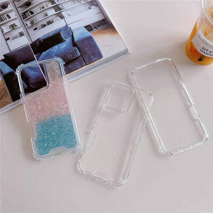 For iPhone 16 Pro Max Case Glitter Epoxy TPU PC Phone Back Cover Detachable 2 in 1 - Pink / Blue - 4