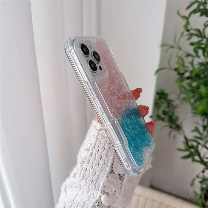 For iPhone 16 Pro Max Case Glitter Epoxy TPU PC Phone Back Cover Detachable 2 in 1 - Pink / Blue - 5