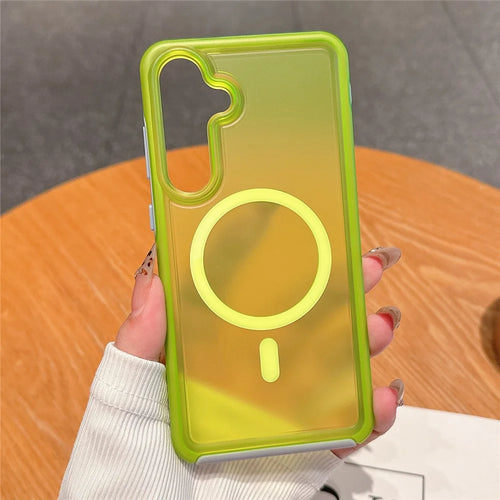 For Samsung Galaxy S24 Magnetic Case Skin Touch TPU + PC Phone Back Cover - Fluorescent Green - 1