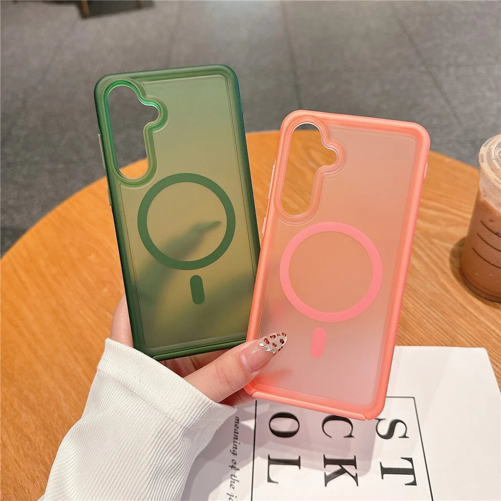For Samsung Galaxy S24 Magnetic Case Skin Touch TPU + PC Phone Back Cover - Fluorescent Green - 3