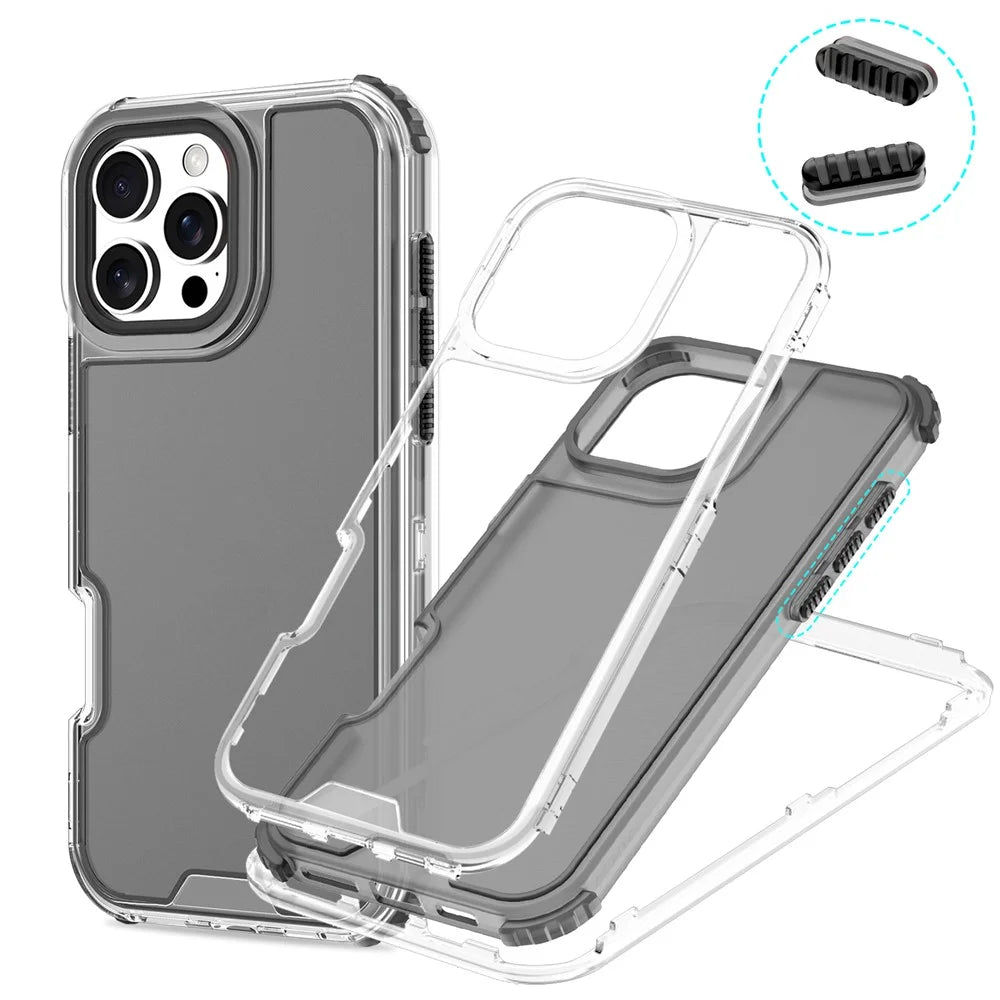 For iPhone 16 Pro Max Case Detachable Design Soft TPU + Clear PC Phone Back Cover - Black - 1