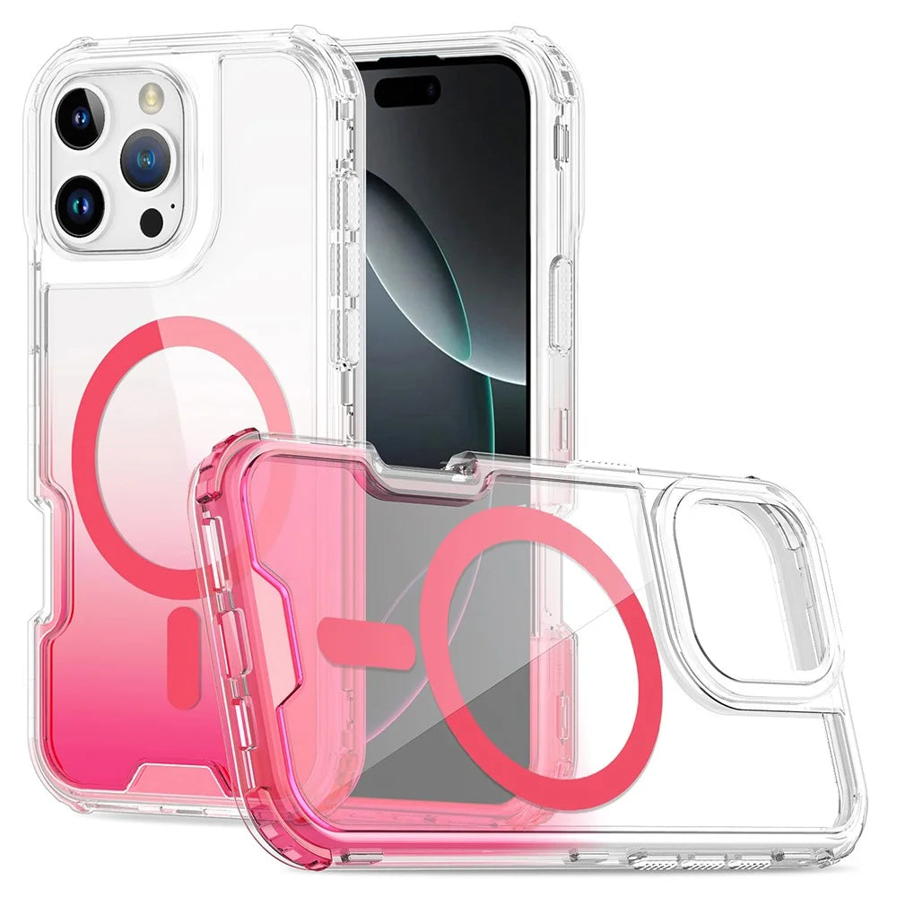 For iPhone 16 Pro Case Compatible with MagSafe Gradient Color TPU + PC Phone Back Cover - Gradient Pink - 1