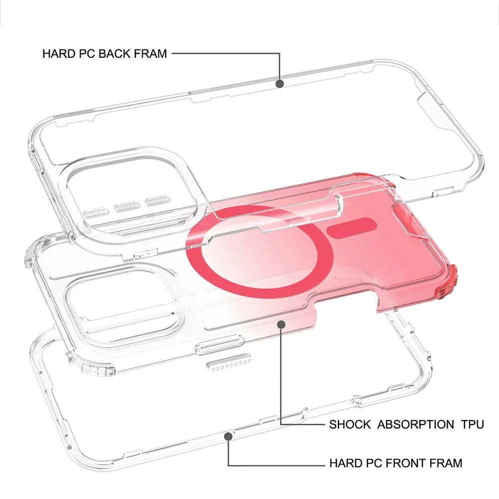 For iPhone 16 Pro Case Compatible with MagSafe Gradient Color TPU + PC Phone Back Cover - Gradient Pink - 3