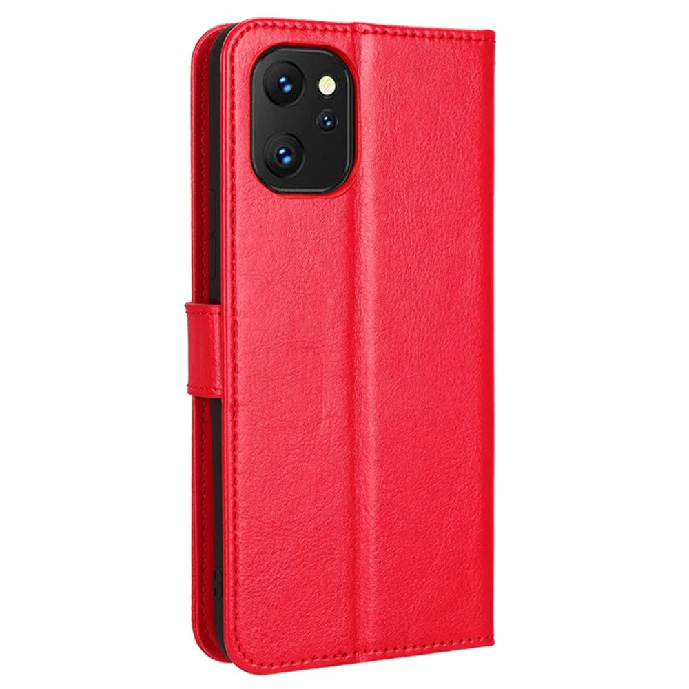 For Umidigi F3 4G / F3 5G  /  F3 SE  /  F3S PU Leather Anti-Fall Case Crazy Horse Texture Anti-dust Wallet Phone Cover with Stand - Red - 7