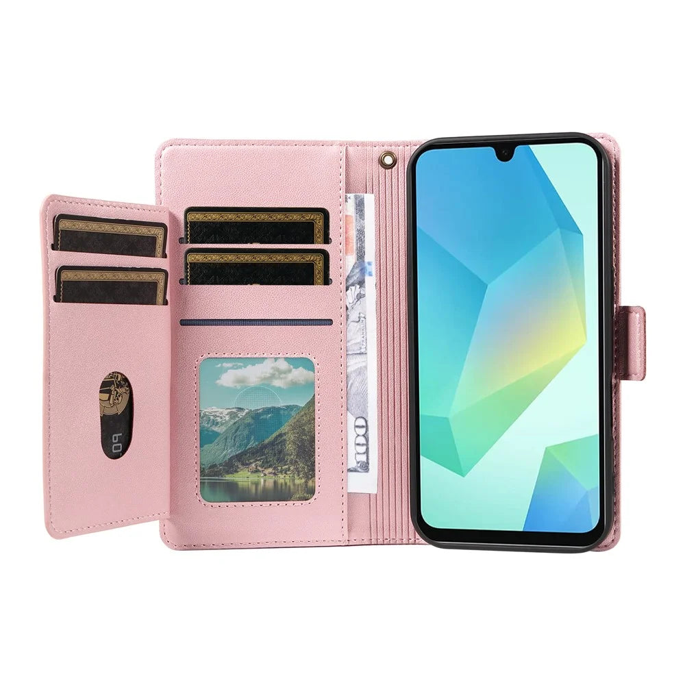 For Samsung Galaxy A26 5G / A16 5G / A16 4G Case with Multi-Card Holder and Strap PU Leather Phone Cover Stand - Rose Gold - 2