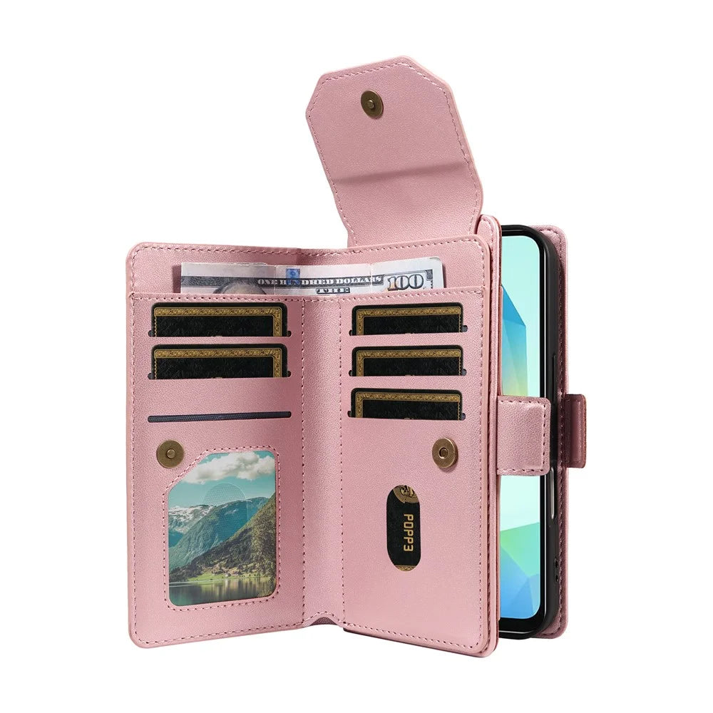 For Samsung Galaxy A26 5G / A16 5G / A16 4G Case with Multi-Card Holder and Strap PU Leather Phone Cover Stand - Rose Gold - 4