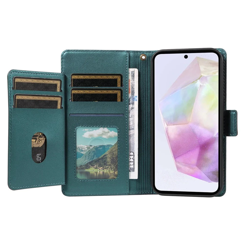 For Samsung Galaxy A36 5G Case with Multi-Card Holder and Strap PU Leather Phone Cover Stand - Green - 2