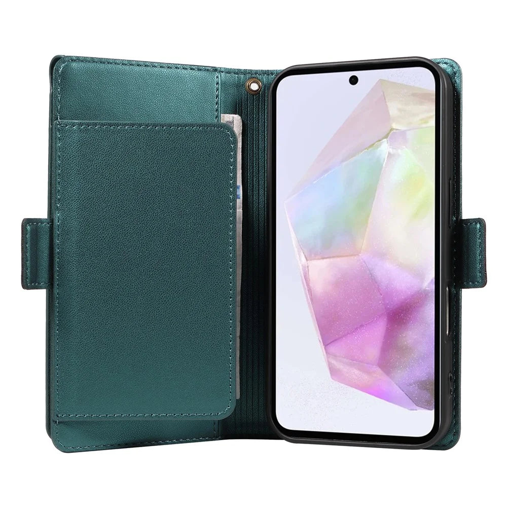 For Samsung Galaxy A36 5G Case with Multi-Card Holder and Strap PU Leather Phone Cover Stand - Green - 3