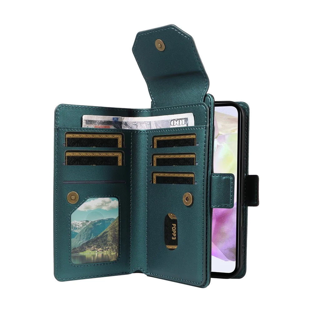 For Samsung Galaxy A36 5G Case with Multi-Card Holder and Strap PU Leather Phone Cover Stand - Green - 4