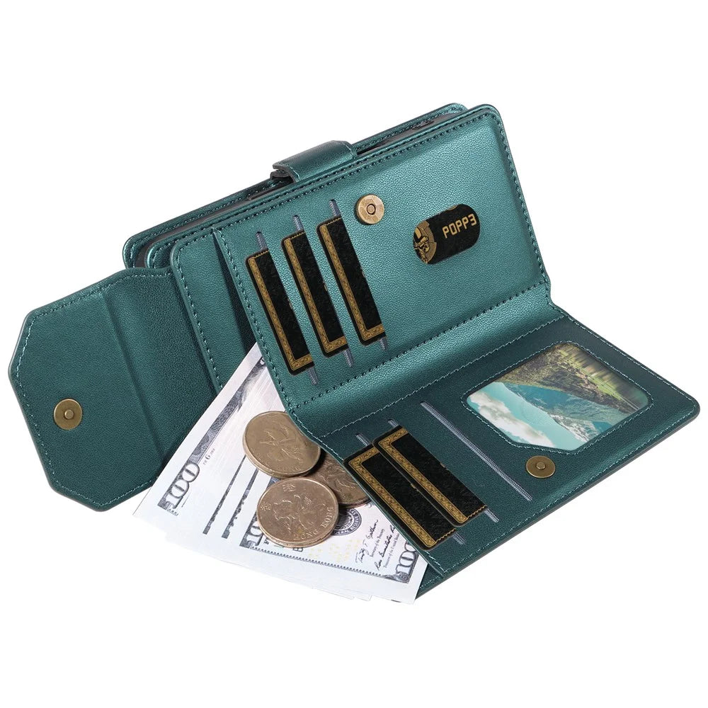 For Samsung Galaxy A36 5G Case with Multi-Card Holder and Strap PU Leather Phone Cover Stand - Green - 6