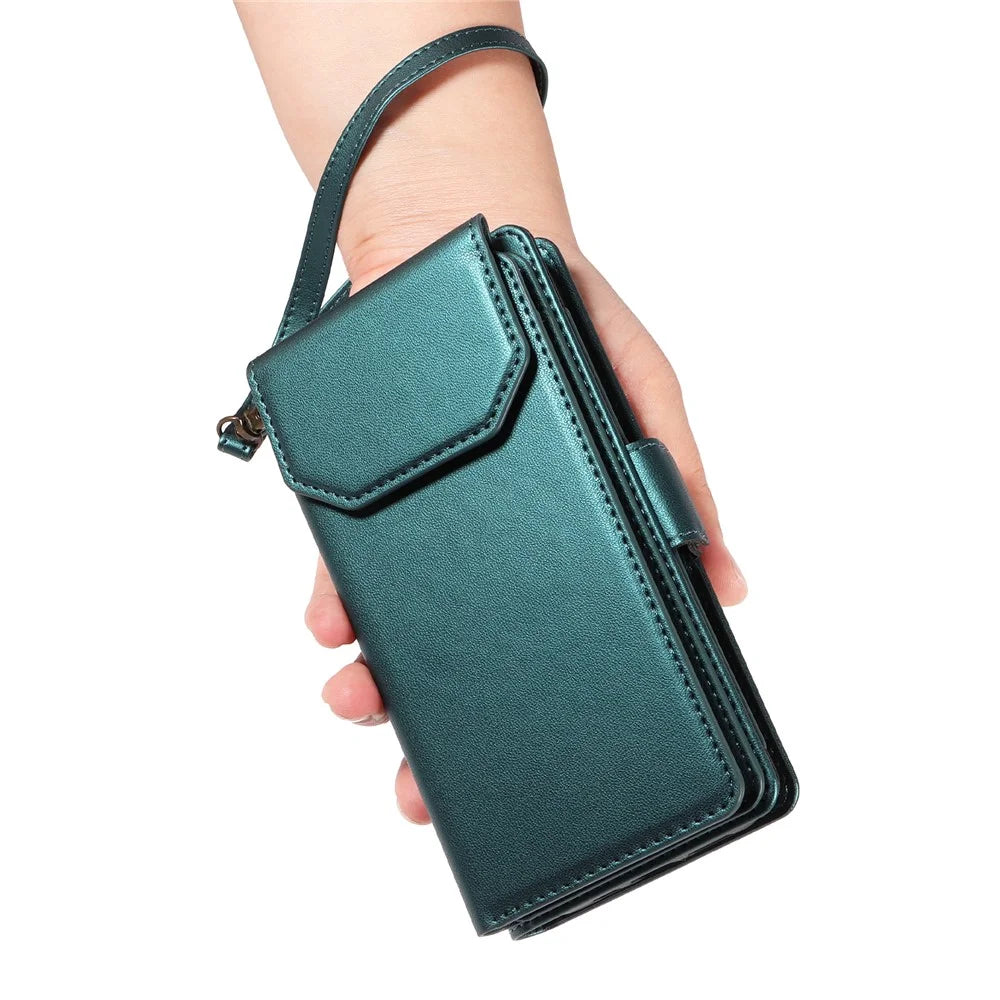 For Samsung Galaxy A36 5G Case with Multi-Card Holder and Strap PU Leather Phone Cover Stand - Green - 7