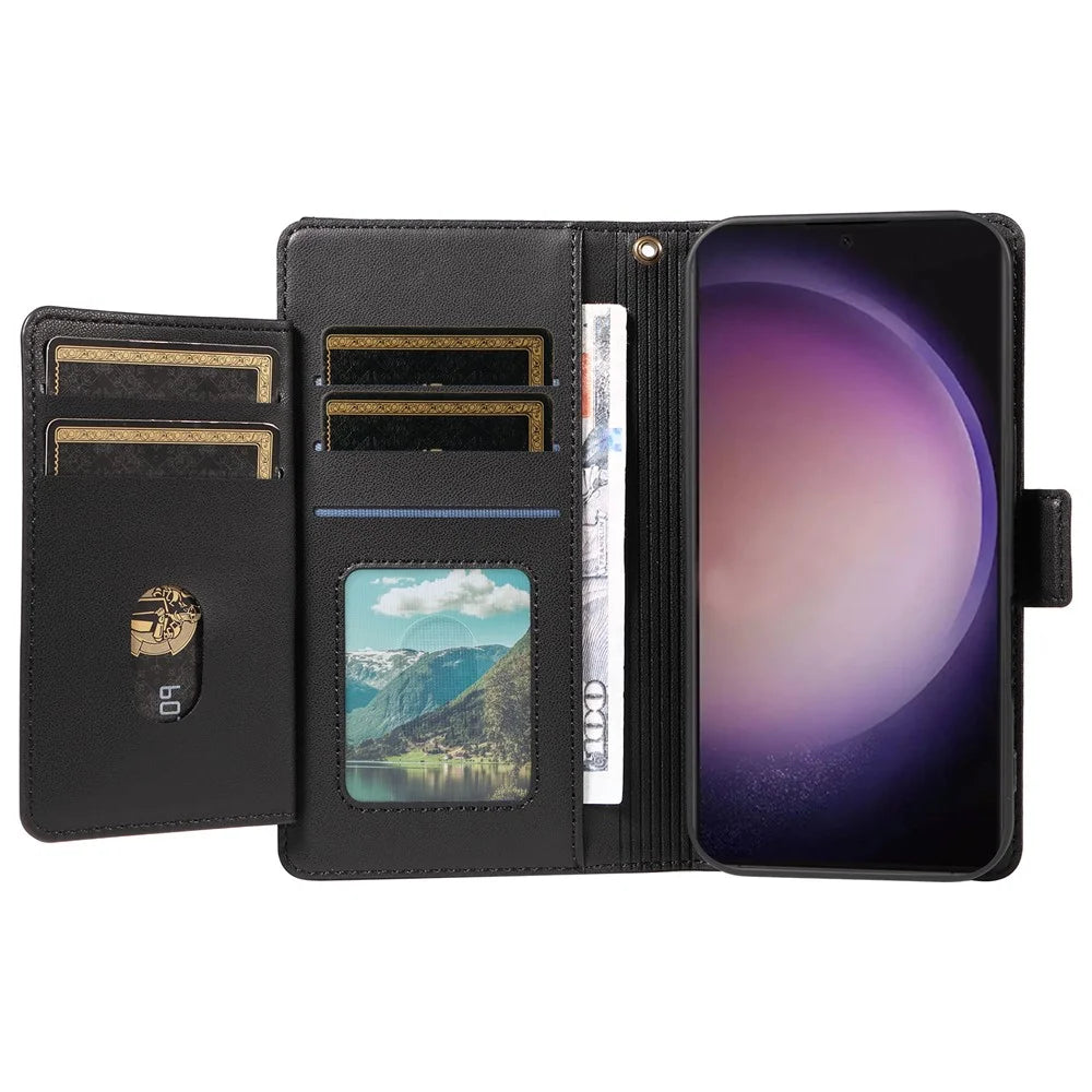 For Samsung Galaxy S24 Ultra Case with Multi-Card Holder and Strap PU Leather Phone Cover Stand - Black - 2