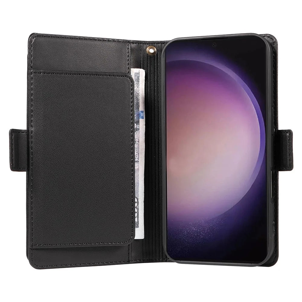 For Samsung Galaxy S24 Ultra Case with Multi-Card Holder and Strap PU Leather Phone Cover Stand - Black - 3