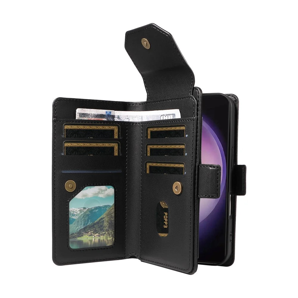 For Samsung Galaxy S24 Ultra Case with Multi-Card Holder and Strap PU Leather Phone Cover Stand - Black - 4