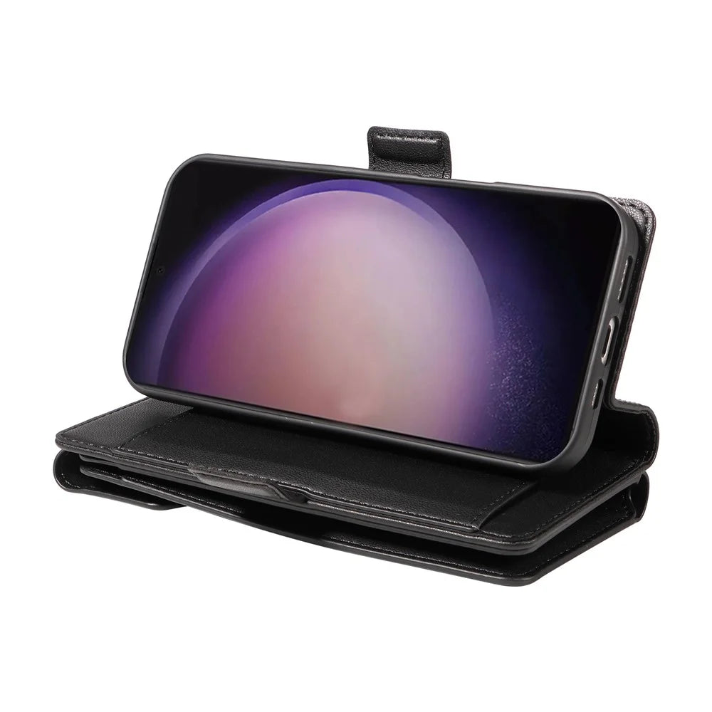For Samsung Galaxy S24 Ultra Case with Multi-Card Holder and Strap PU Leather Phone Cover Stand - Black - 5
