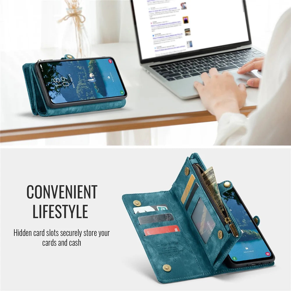 CASEME 008 For Samsung Galaxy A56 5G Phone Cases Leather Cover with Detachable Wallet and Strap - Blue - 5