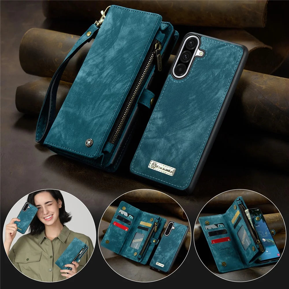 CASEME 008 For Samsung Galaxy A56 5G Phone Cases Leather Cover with Detachable Wallet and Strap - Blue - 6
