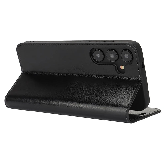 For Samsung Galaxy S25 Case Crazy Horse Texture Split Leather Wallet Phone Cover - Black - 3
