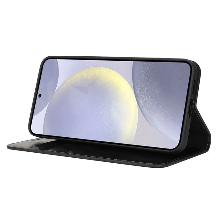 For Samsung Galaxy S25 Case Crazy Horse Texture Split Leather Wallet Phone Cover - Black - 4