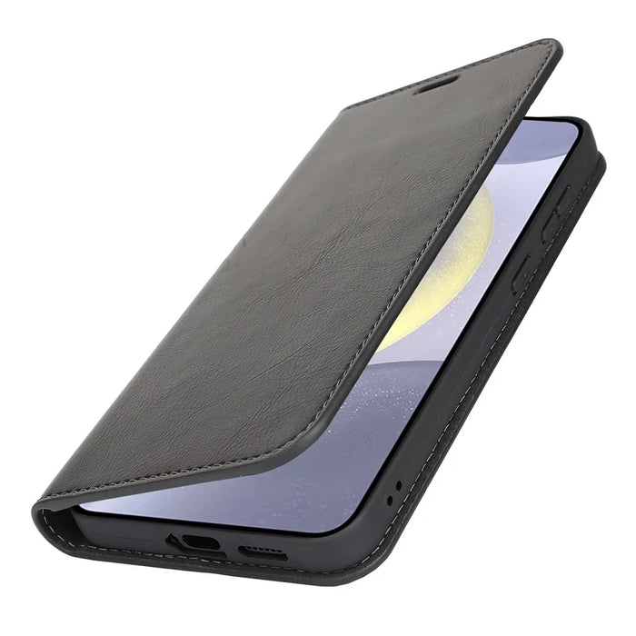 For Samsung Galaxy S25 Case Crazy Horse Texture Split Leather Wallet Phone Cover - Black - 6