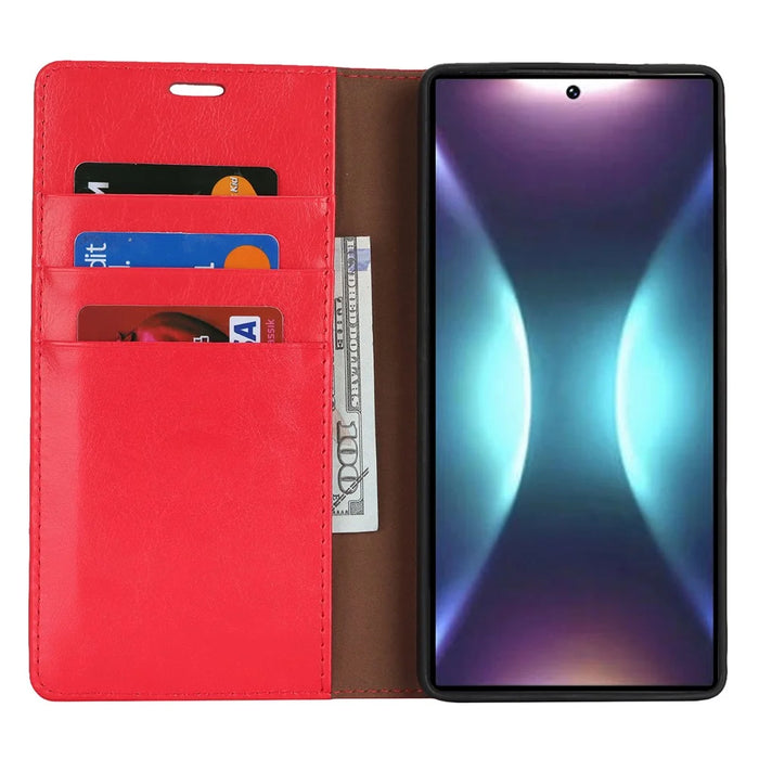 For Samsung Galaxy S25 Ultra Case Crazy Horse Texture Split Leather Wallet Phone Cover - Red - 2