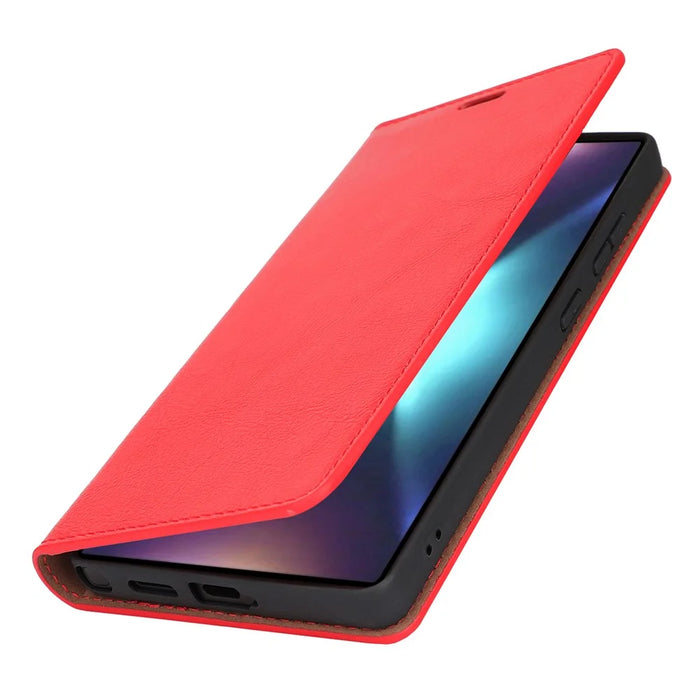 For Samsung Galaxy S25 Ultra Case Crazy Horse Texture Split Leather Wallet Phone Cover - Red - 6