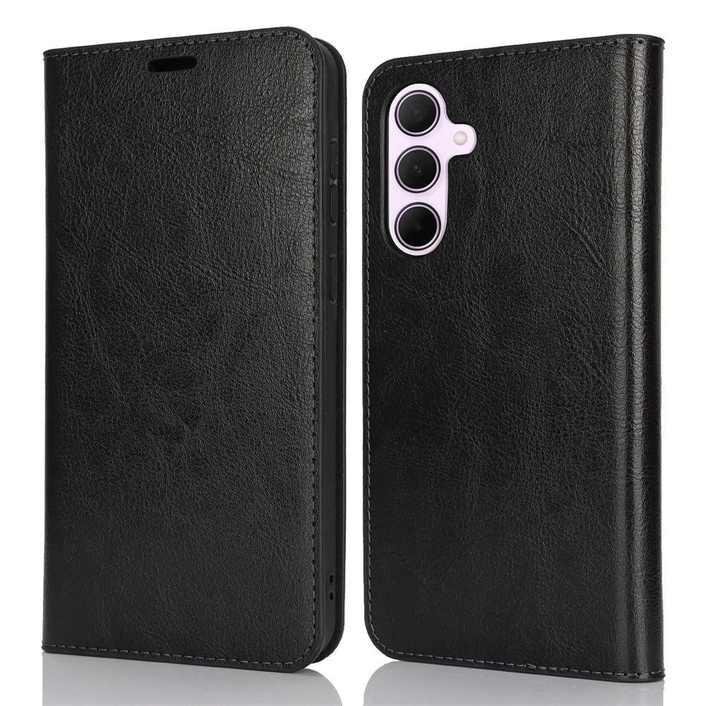 For Samsung Galaxy A56 5G  /  A36 5G Case Crazy Horse Texture Split Leather Wallet Phone Cover - Black - 1