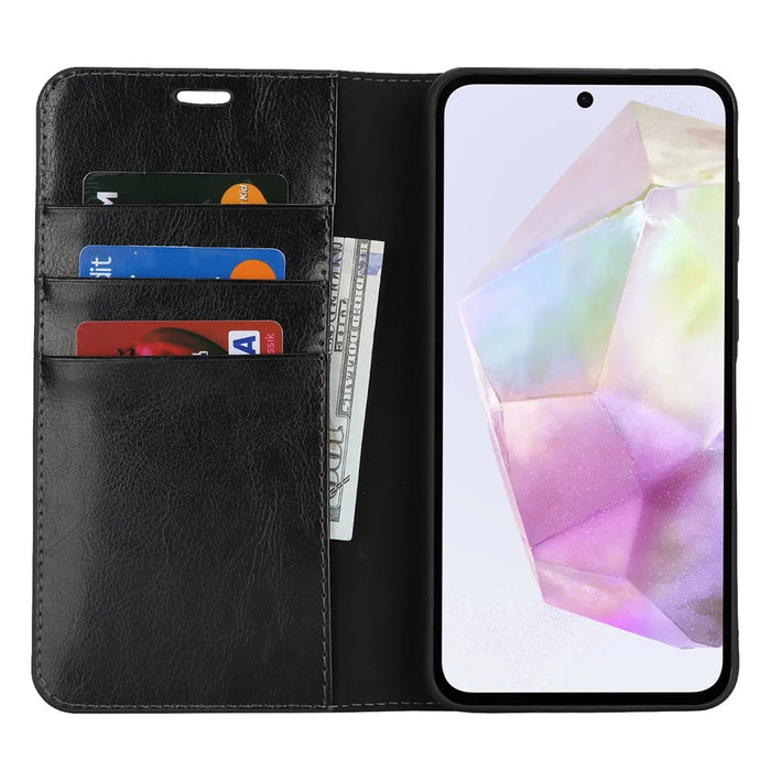 For Samsung Galaxy A56 5G  /  A36 5G Case Crazy Horse Texture Split Leather Wallet Phone Cover - Black - 2