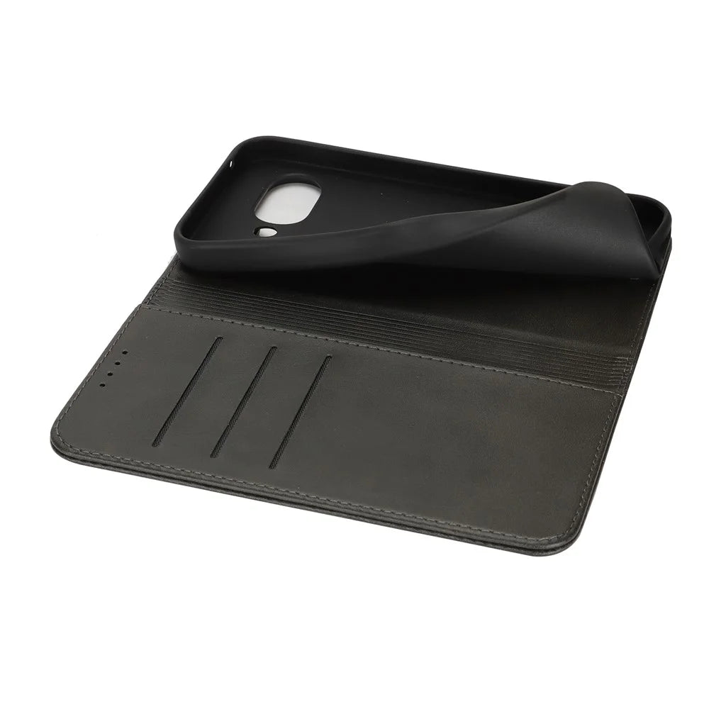 For Google Pixel 9a Case PU Leather Calf Textured Magnetic Closing Smart Phone Cover - Black - 5
