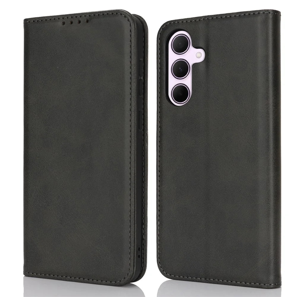 For Samsung Galaxy A56 5G  /  A36 5G Case PU Leather Calf Textured Magnetic Closing Smart Phone Cover - Black - 1