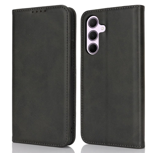 For Samsung Galaxy A56 5G  /  A36 5G Case PU Leather Calf Textured Magnetic Closing Smart Phone Cover - Black - 1