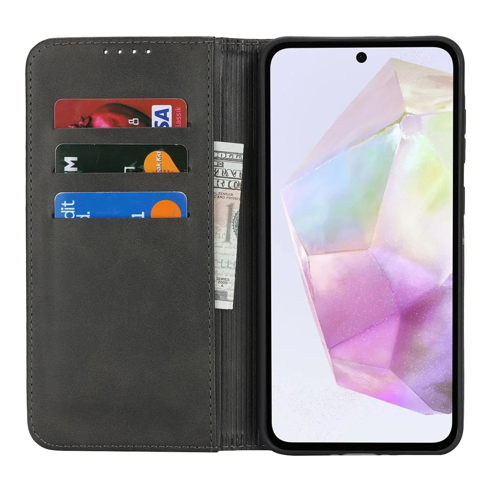 For Samsung Galaxy A56 5G  /  A36 5G Case PU Leather Calf Textured Magnetic Closing Smart Phone Cover - Black - 2