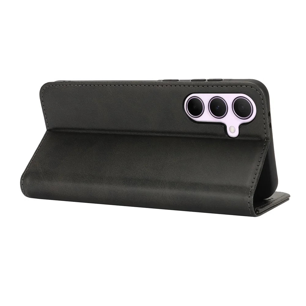For Samsung Galaxy A56 5G  /  A36 5G Case PU Leather Calf Textured Magnetic Closing Smart Phone Cover - Black - 4