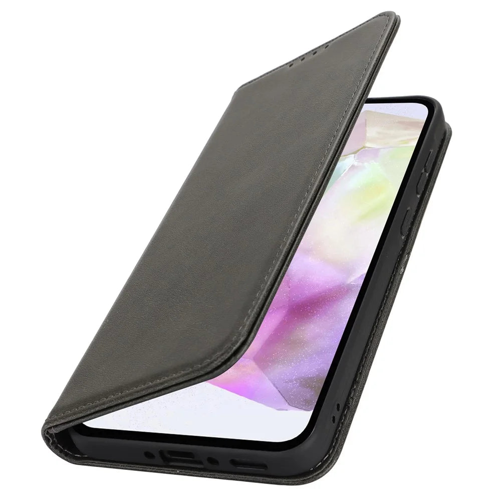 For Samsung Galaxy A56 5G  /  A36 5G Case PU Leather Calf Textured Magnetic Closing Smart Phone Cover - Black - 6