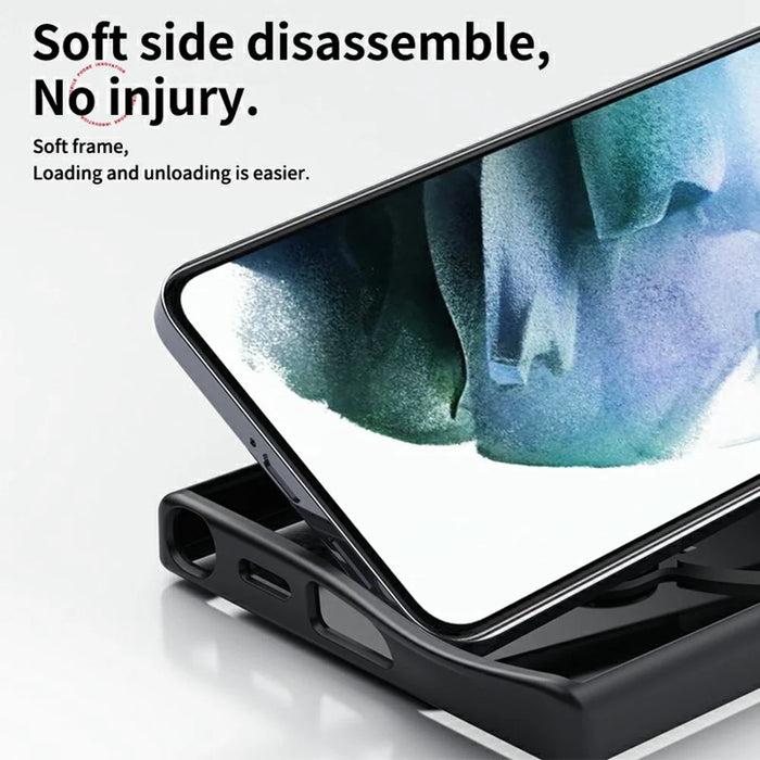For Samsung Galaxy S25 Phone Magnetic Case Kickstand Matte Back Cover - Black - 5