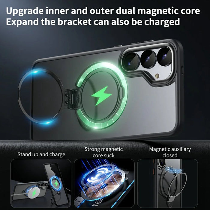 For Samsung Galaxy S25+ Phone Magnetic Case Kickstand Matte Back Cover - Black - 3