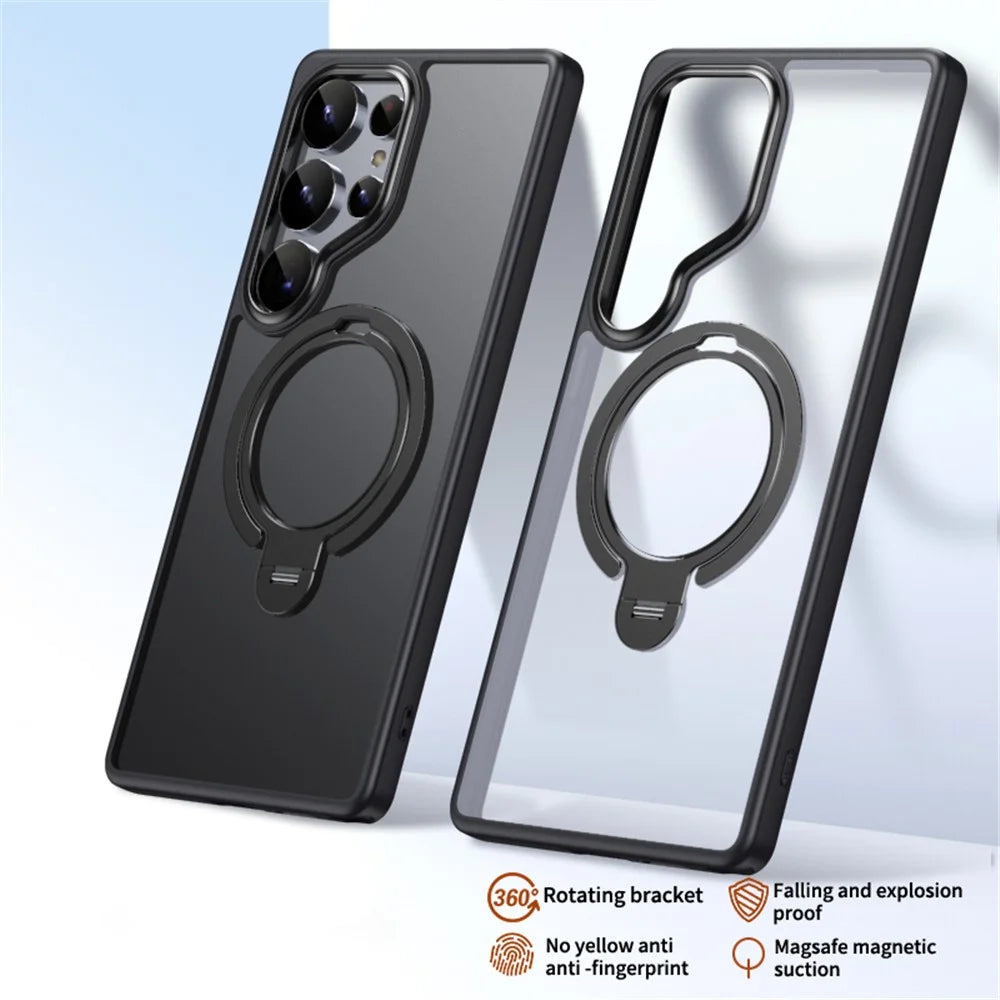 For Samsung Galaxy S25 Ultra Phone Magnetic Case Kickstand Matte Back Cover - Black - 2