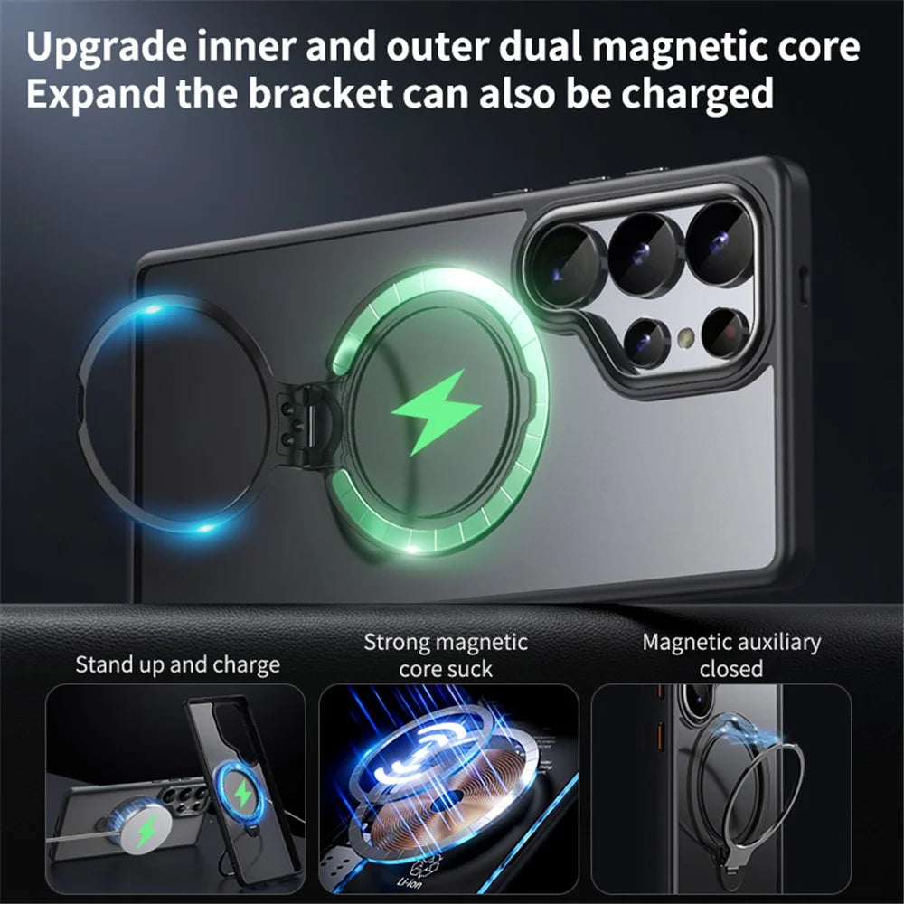 For Samsung Galaxy S25 Ultra Phone Magnetic Case Kickstand Matte Back Cover - Black - 3