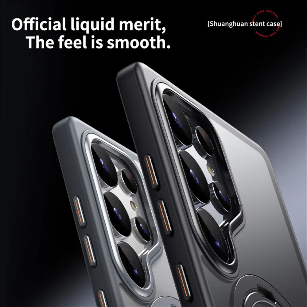 For Samsung Galaxy S25 Ultra Phone Magnetic Case Kickstand Matte Back Cover - Black - 6