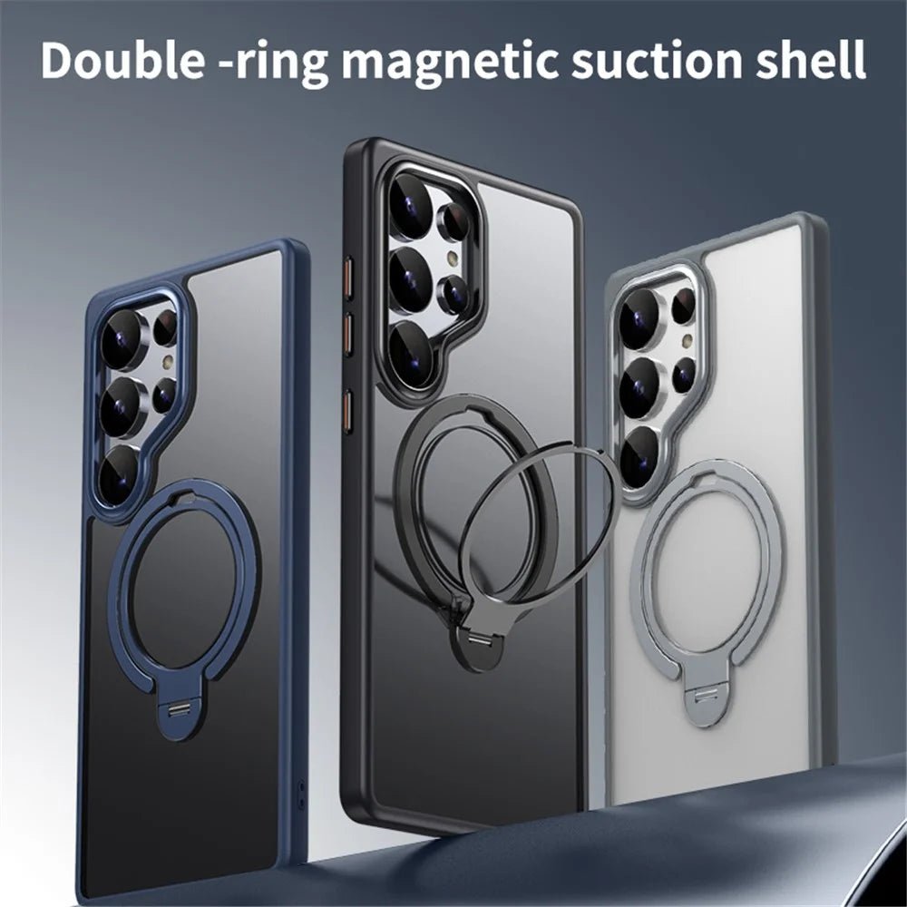 For Samsung Galaxy S25 Ultra Phone Magnetic Case Kickstand Matte Back Cover - Black - 7