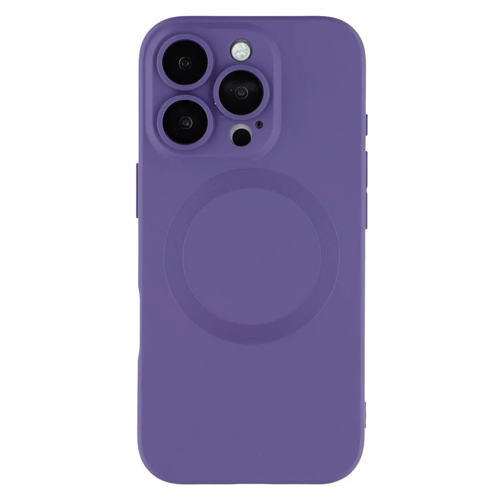 For iPhone 16 Pro Max Case Compatible with MagSafe Liquid Silicone Phone Cover with Tempered Glass Lens Protector - Dark Purple - 3