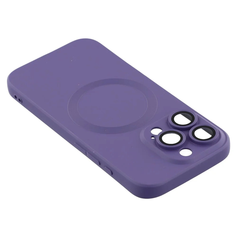 For iPhone 16 Pro Max Case Compatible with MagSafe Liquid Silicone Phone Cover with Tempered Glass Lens Protector - Dark Purple - 4