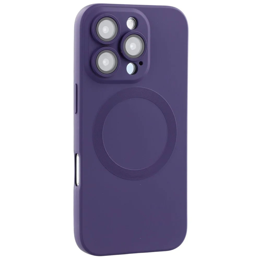 For iPhone 16 Pro Case Compatible with MagSafe Liquid Silicone Phone Cover with Tempered Glass Lens Protector - Dark Purple - 1