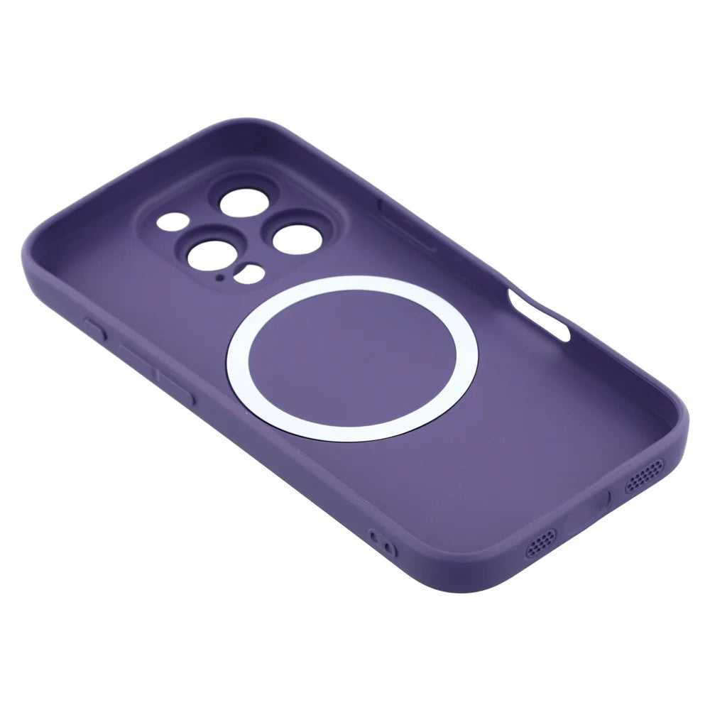 For iPhone 16 Pro Case Compatible with MagSafe Liquid Silicone Phone Cover with Tempered Glass Lens Protector - Dark Purple - 5