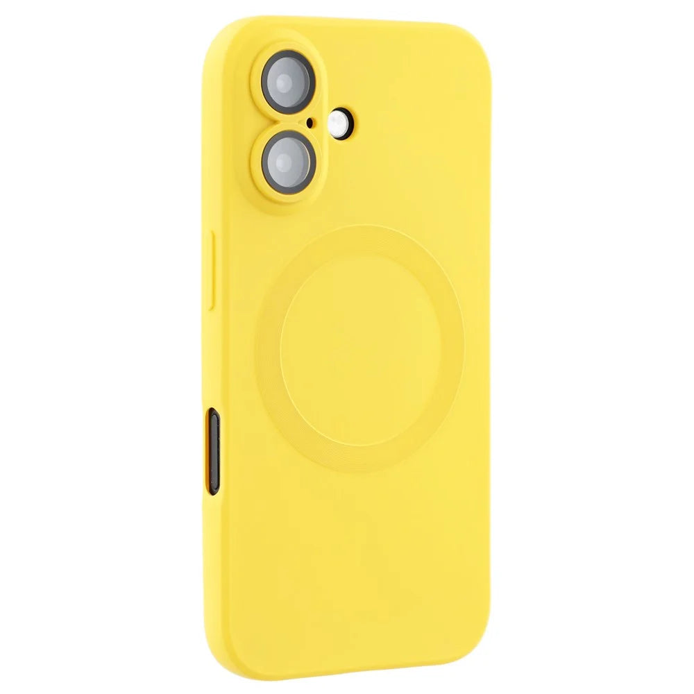 For iPhone 16 Plus Case Compatible with MagSafe Liquid Silicone Phone Cover with Tempered Glass Lens Protector - Yellow - 1