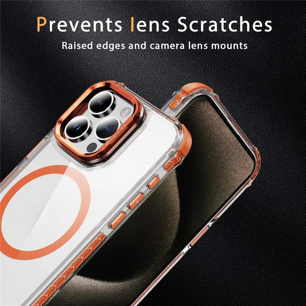 For iPhone 13 Pro Clear Phone Case with Lens Kickstand Cover Compatible with MagSafe - Orange - 4