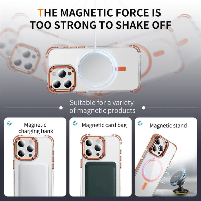 For iPhone 12 / 12 Pro Clear Phone Case with Lens Kickstand Cover Compatible with MagSafe - Orange - 3