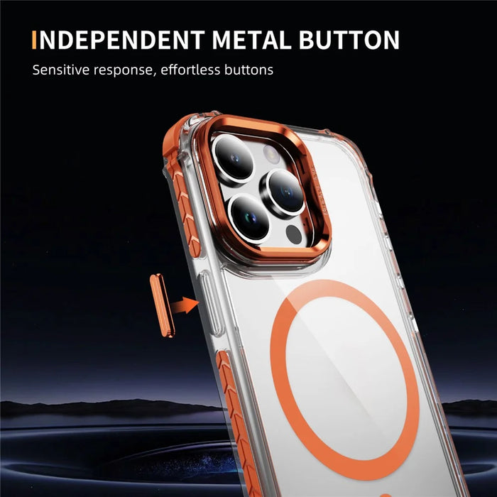 For iPhone 12 / 12 Pro Clear Phone Case with Lens Kickstand Cover Compatible with MagSafe - Orange - 5