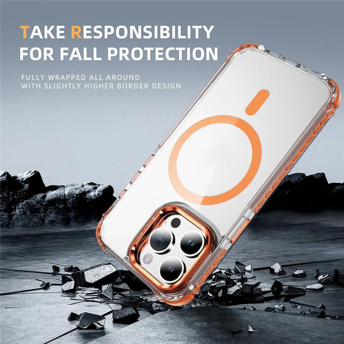 For iPhone 12 / 12 Pro Clear Phone Case with Lens Kickstand Cover Compatible with MagSafe - Orange - 6